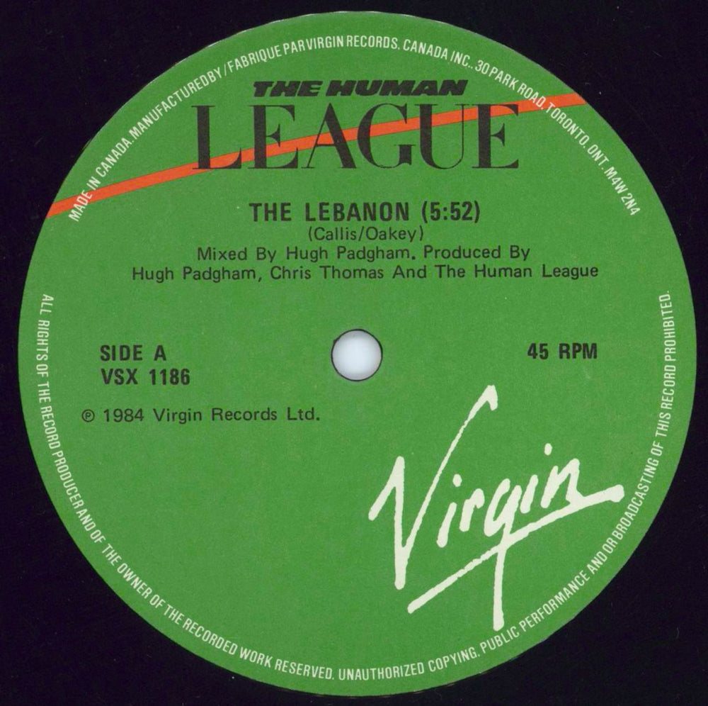 Human League The Lebanon Canadian 12" vinyl single (12 inch record / Maxi-single) HUM12TH782405