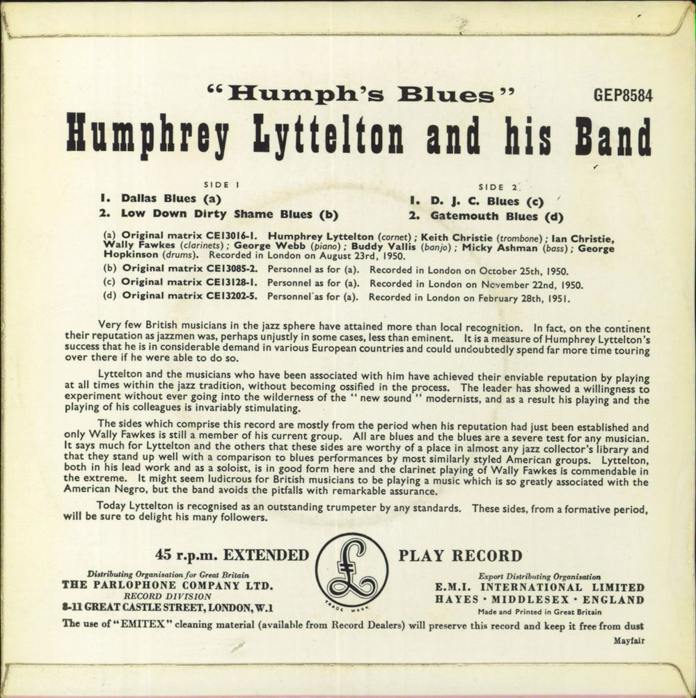 Humphrey Lyttelton Humph's Blues UK 7" vinyl single (7 inch record / 45)