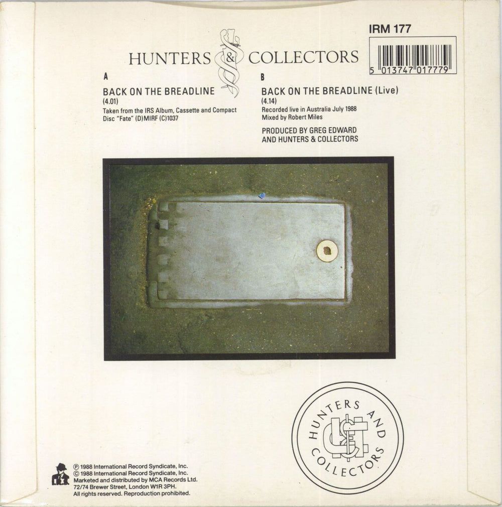 Hunters & Collectors Back On The Breadline UK 7" vinyl single (7 inch record / 45) HUC07BA818426