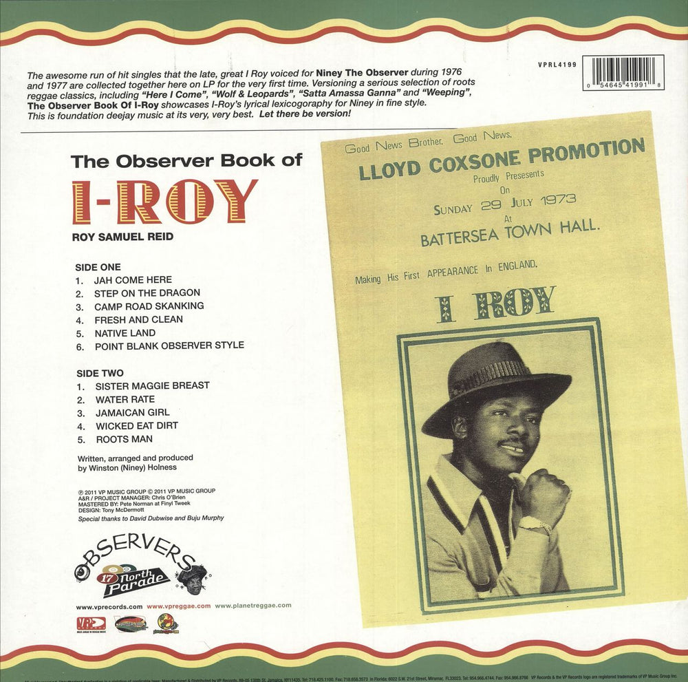 I Roy The Observer Book Of Roy Samuel Reid US vinyl LP album (LP record) 054645419918