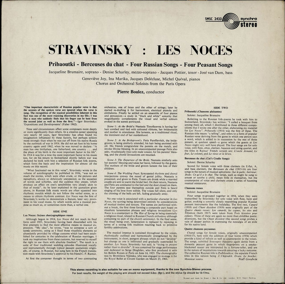 Igor Stravinsky Les Noces UK vinyl LP album (LP record)