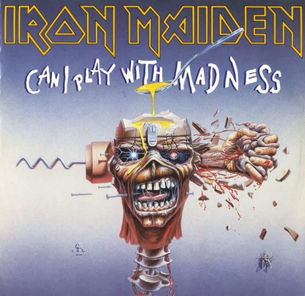 Iron Maiden Can I Play With Madness - White Label With Black Text UK 12" vinyl single (12 inch record / Maxi-single) 12EM49