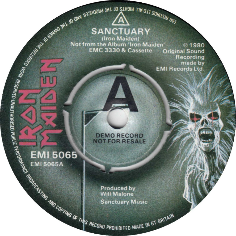 Iron Maiden Sanctuary - Demo + Censored P/S - VG UK Promo 7" vinyl single (7 inch record / 45) EMI5065