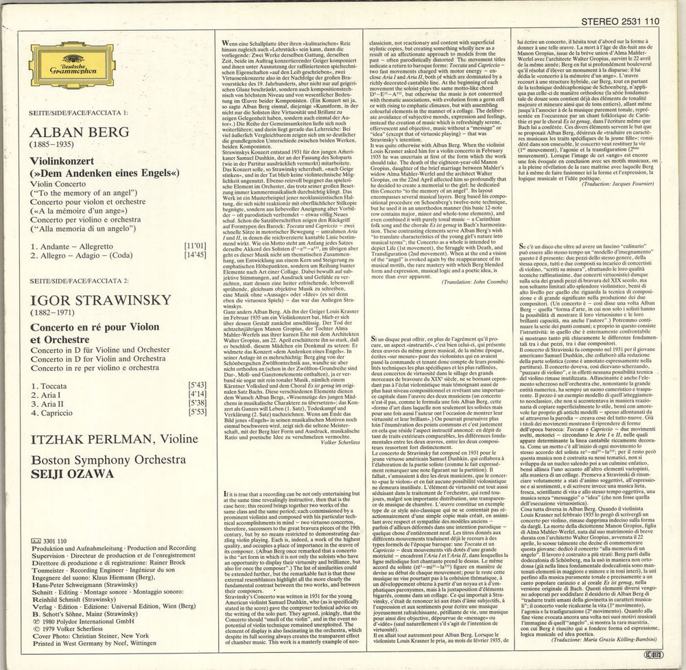 Itzhak Perlman Violin Concertos German vinyl LP album (LP record)