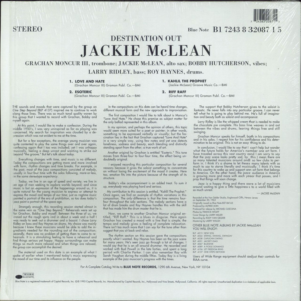 Jackie McLean Destination... Out! - 180gm - stickered shrink US vinyl LP album (LP record) 602438761579