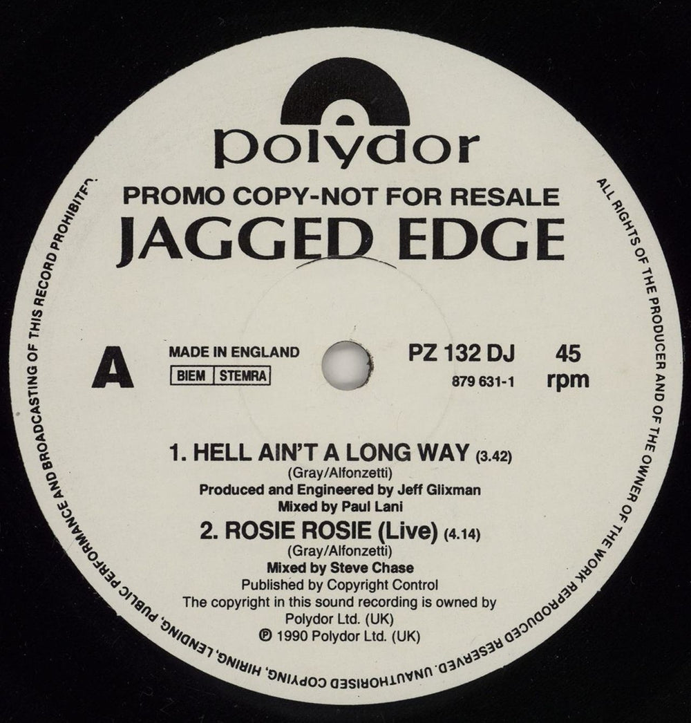 Jagged Edge (Rock) Hell Ain't A Long Way UK Promo 12" vinyl single (12 inch record / Maxi-single) PZ132DJ