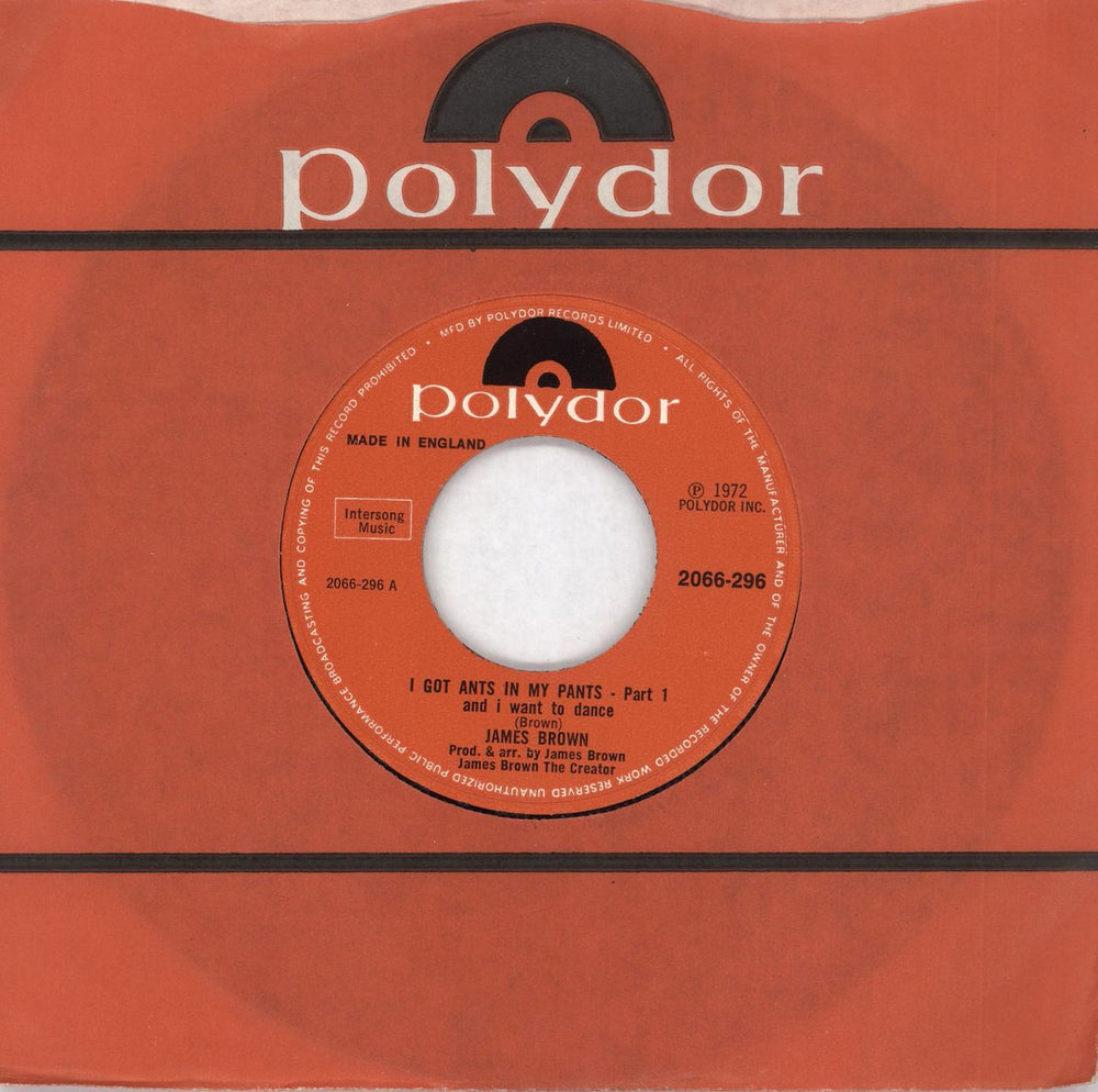 James Brown I Got Ants In My Pants And I Want To Dance (Part 1) UK 7" vinyl single (7 inch record / 45) 2066-296