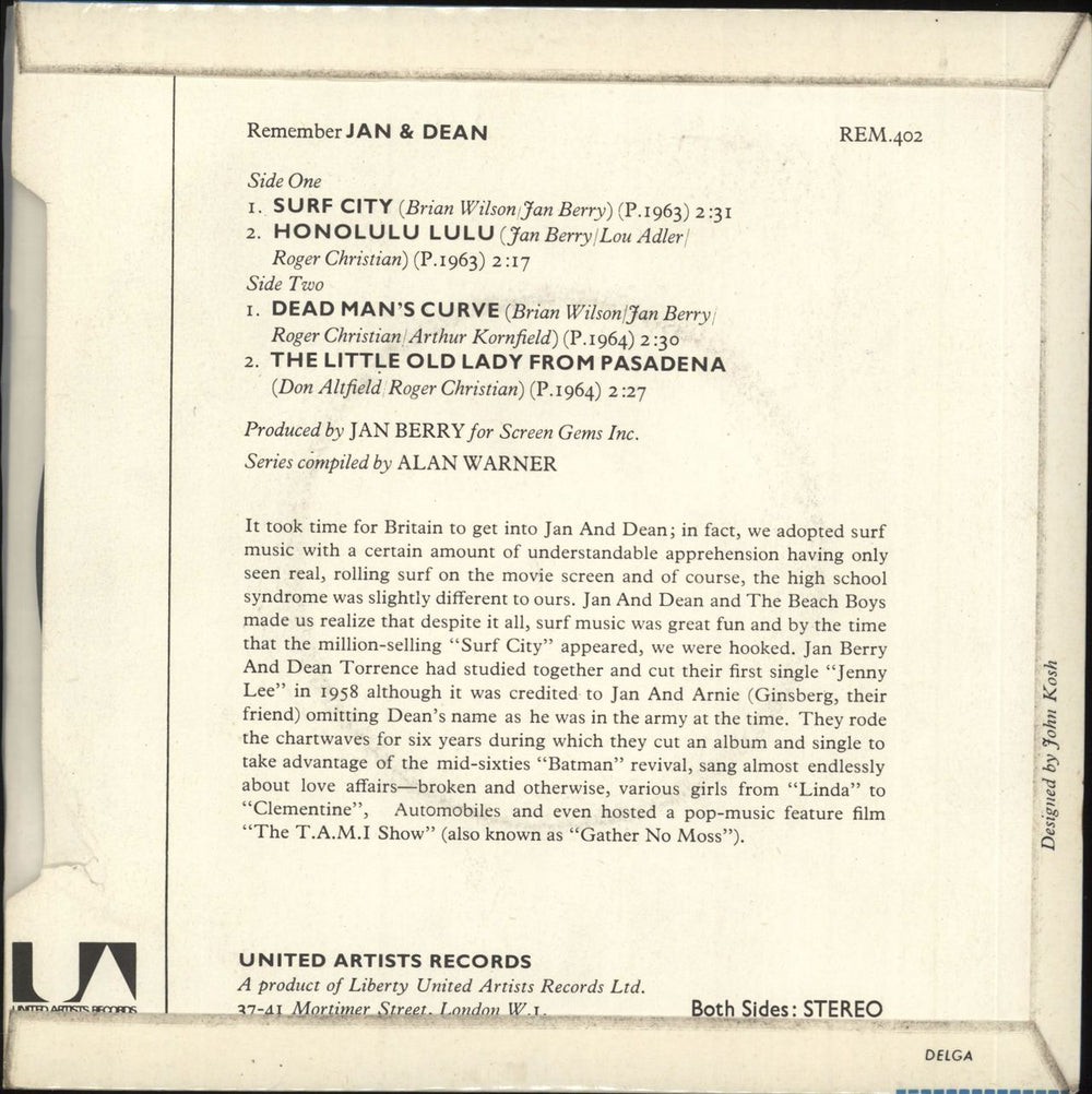 Jan & Dean Remember Jan & Dean EP UK 7" vinyl single (7 inch record / 45) JDE07RE718312