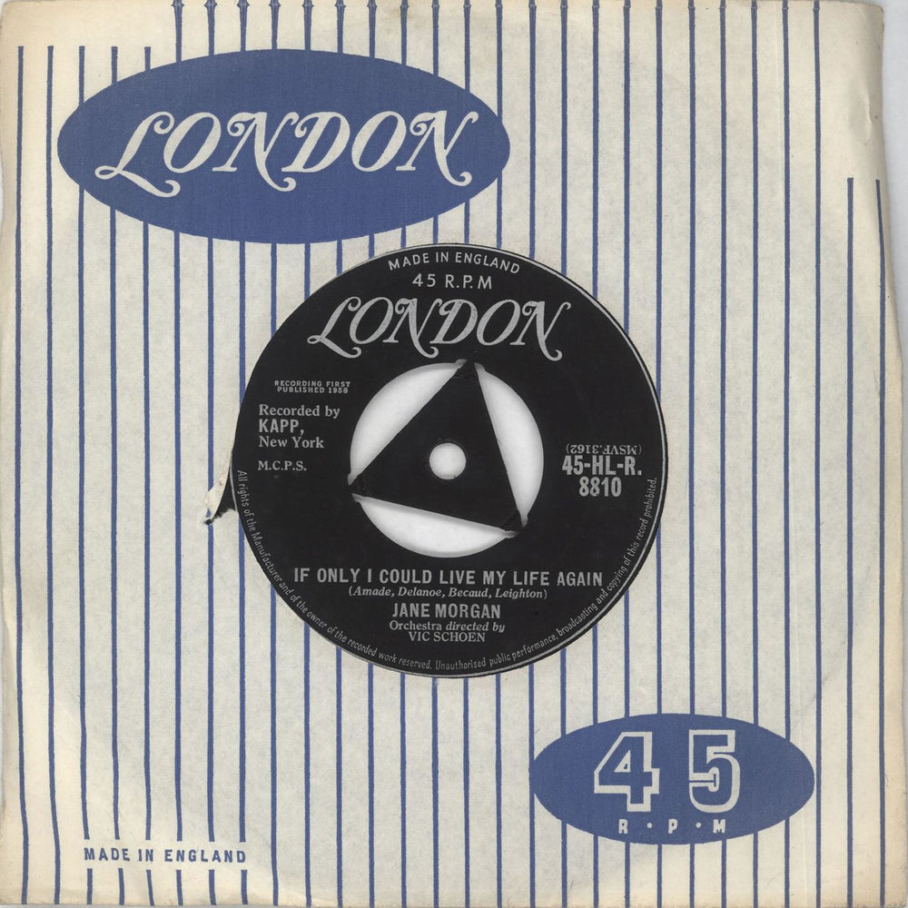 Jane Morgan If Only I Could Live My Life Again UK 7" vinyl single (7 inch record / 45) 45-HL-R8810