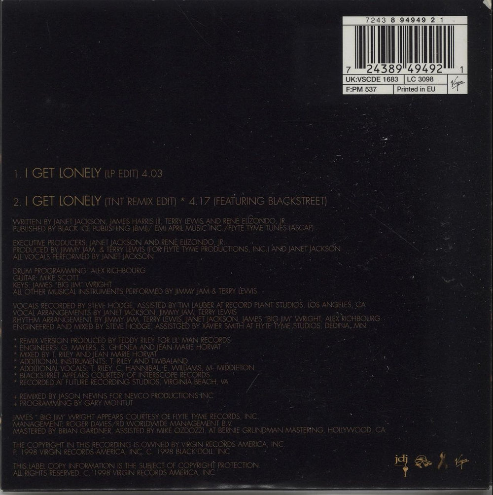 Janet Jackson I Get Lonely Dutch CD single (CD5 / 5") J-JC5IG109007
