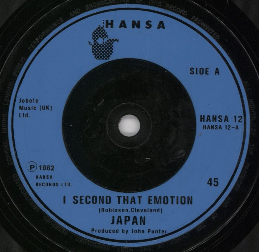 Japan I Second That Emotion UK 7" vinyl single (7 inch record / 45) HANSA12