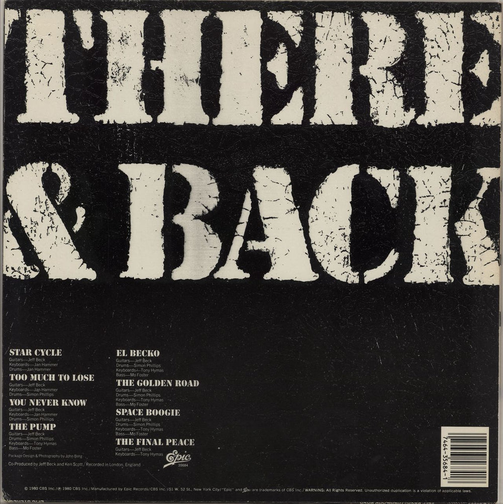 Jeff Beck There And Back US vinyl LP album (LP record) 074643568418