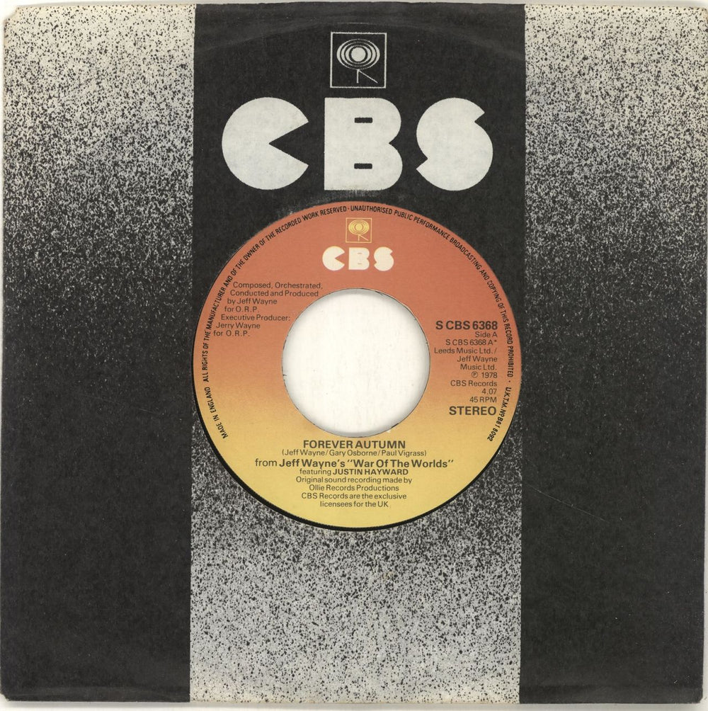 Jeff Wayne Forever Autumn - Jukebox UK 7" vinyl single (7 inch record / 45) SCBS6368