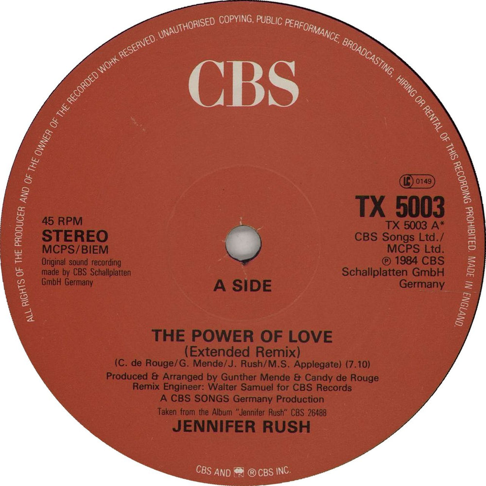 Jennifer Rush The Power Of Love (Extended Remix) UK 12" vinyl single (12 inch record / Maxi-single) TX5003