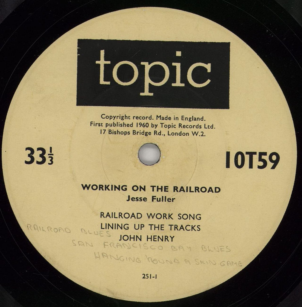 Jesse Fuller Working On The Railroad - Mislabelled UK 10" vinyl single (10 inch record) JLR10WO763906