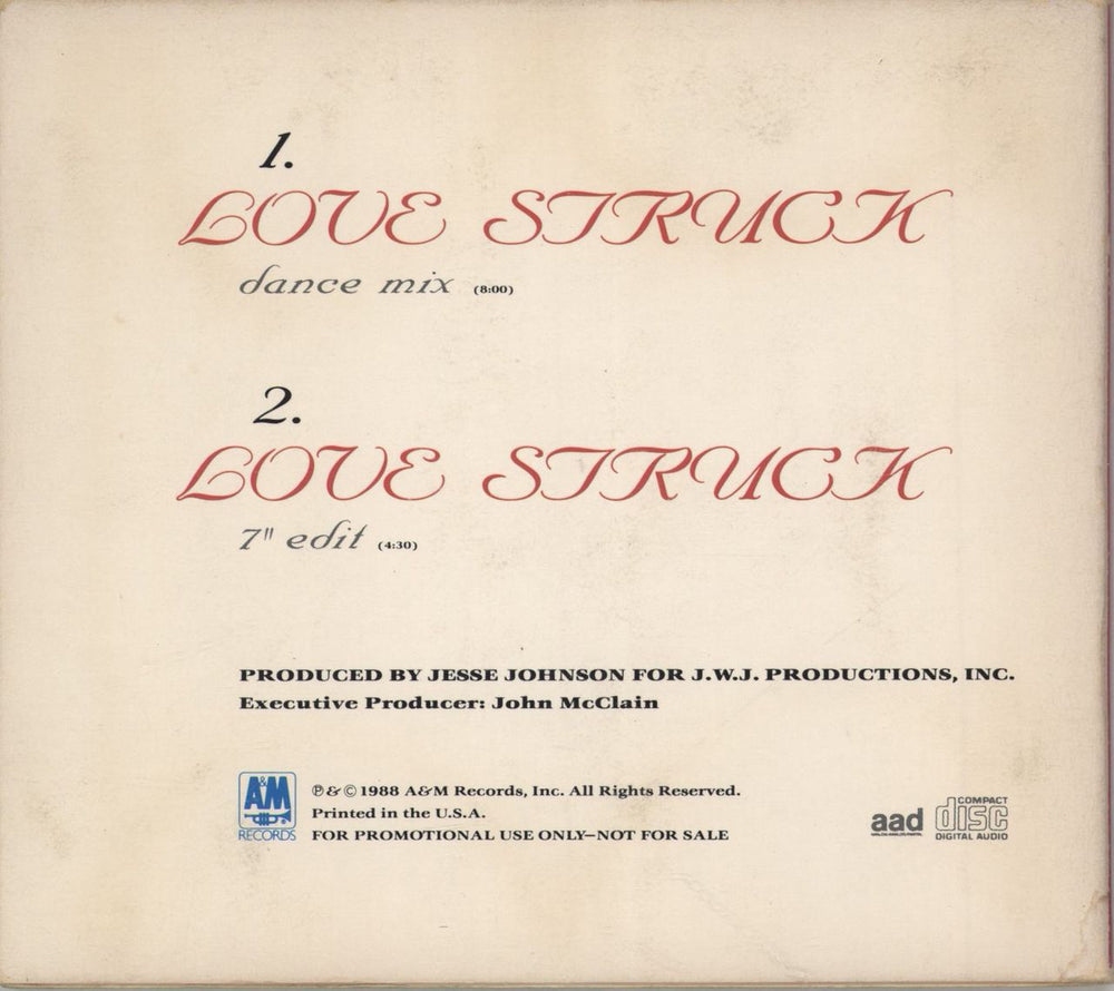 Jesse Johnson Love Struck US CD single (CD5 / 5")