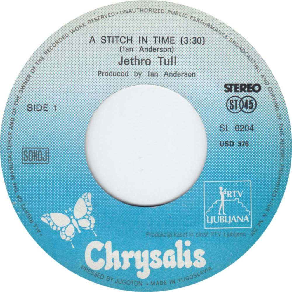 Jethro Tull A Stitch In Time Yugoslavian 7" vinyl single (7 inch record / 45)