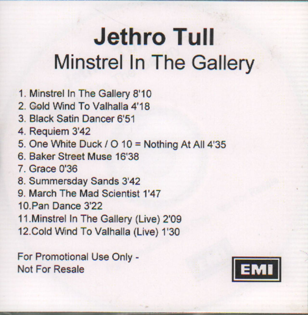 Jethro Tull Minstrel In The Gallery UK Promo CD-R acetate CDR ACETATE