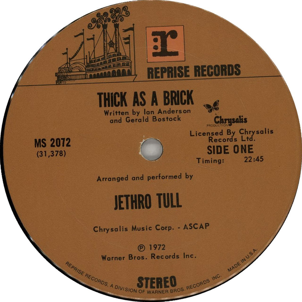 Jethro Tull Thick As A Brick US vinyl LP album (LP record)
