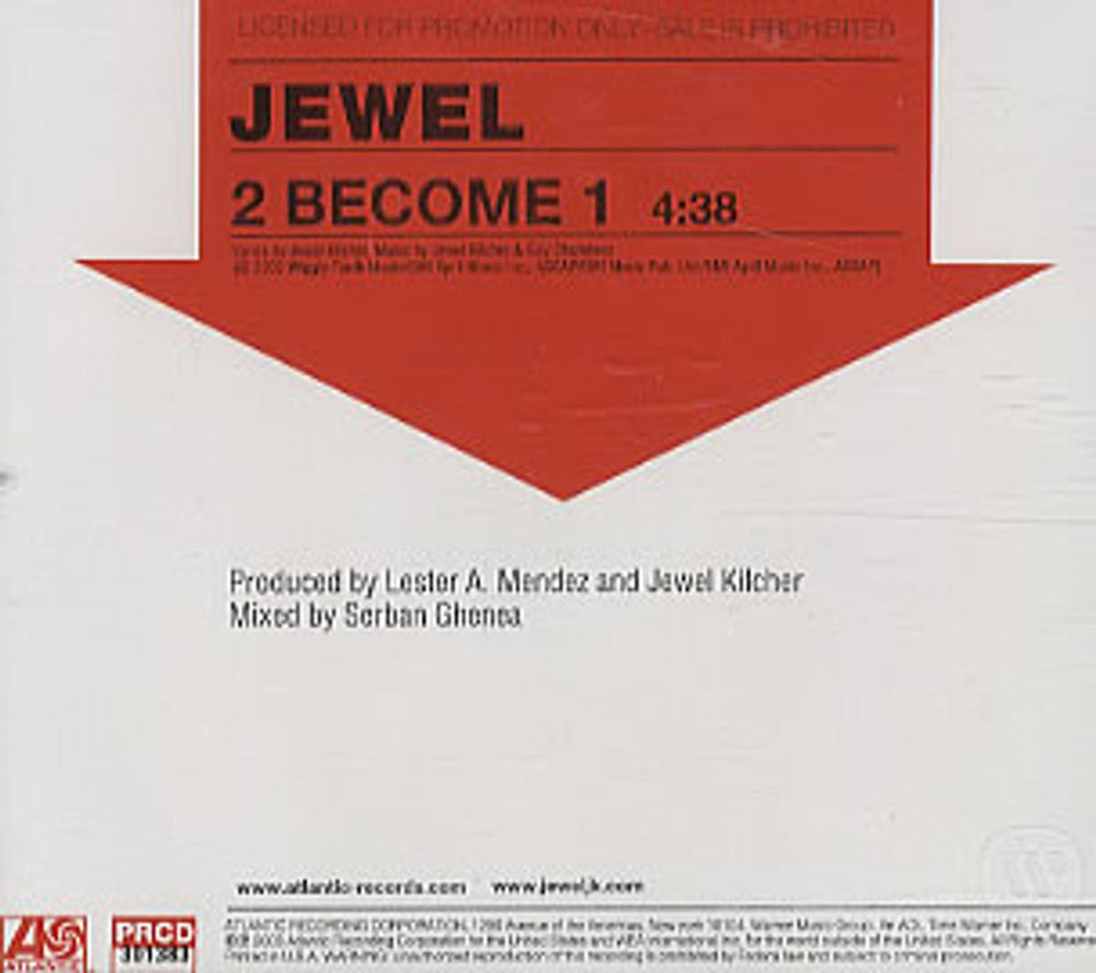 Jewel 2 Become 1 US Promo CD single (CD5 / 5") PRCD-301383