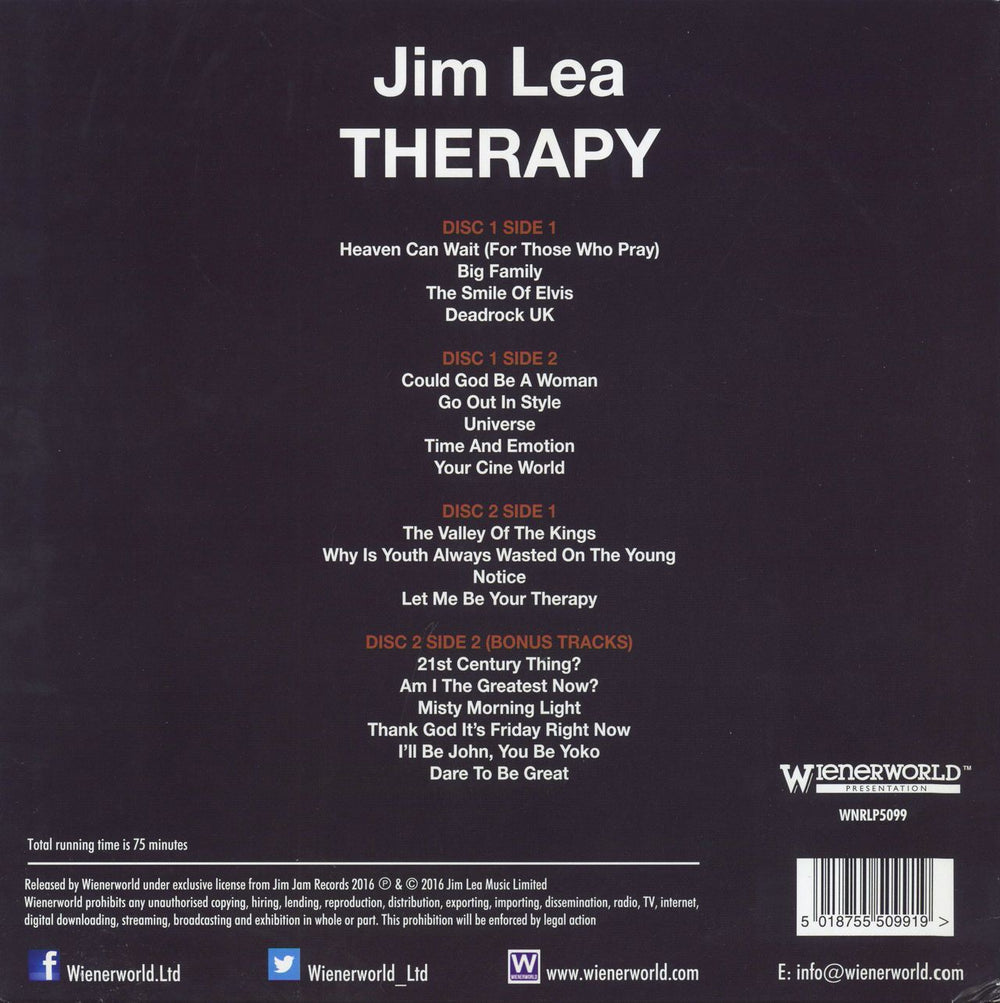 Jim Lea Therapy UK 2-LP vinyl record set (Double LP Album) 5018755509919