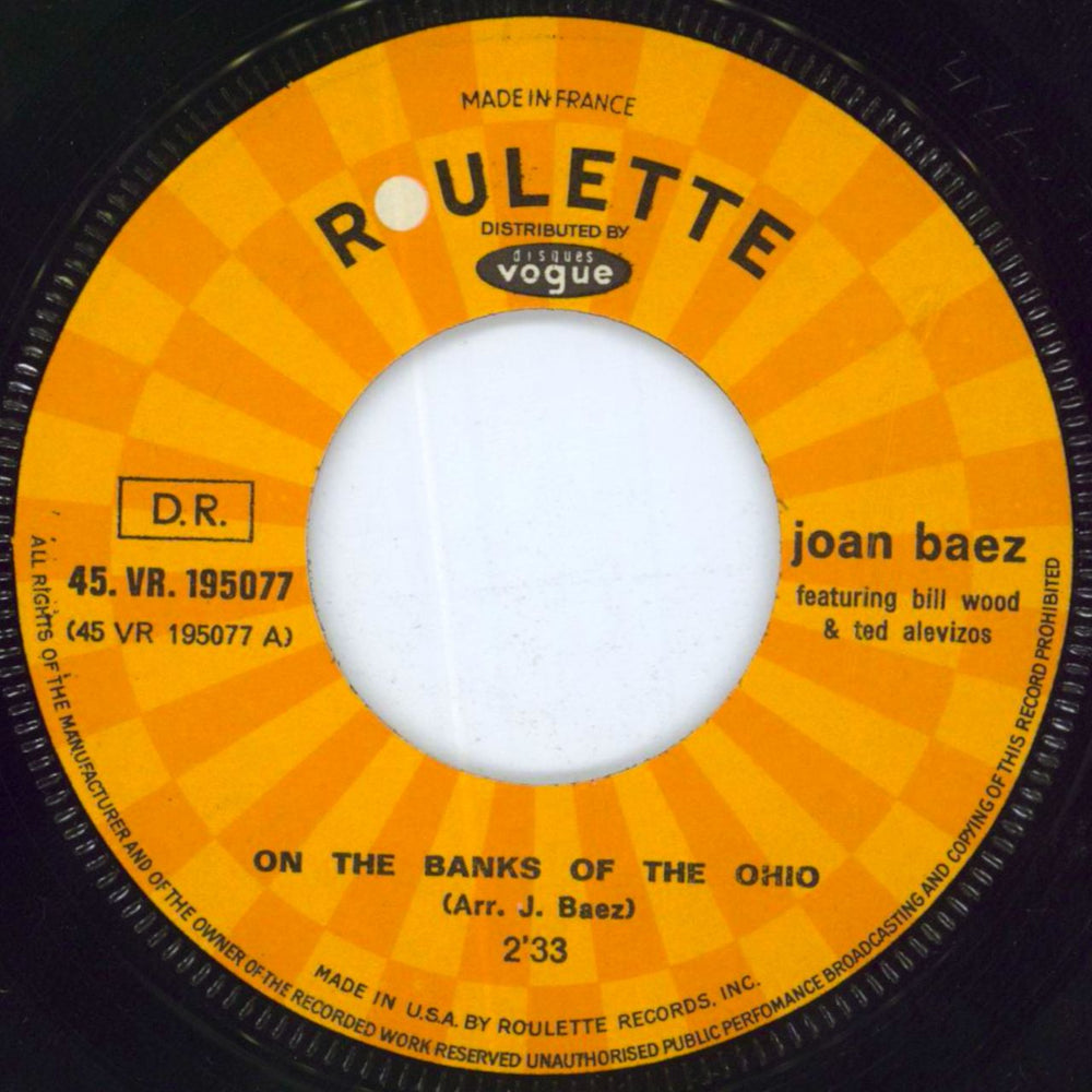 Joan Baez On The Banks Of The Ohio French 7" vinyl single (7 inch record / 45) JBZ07ON802091