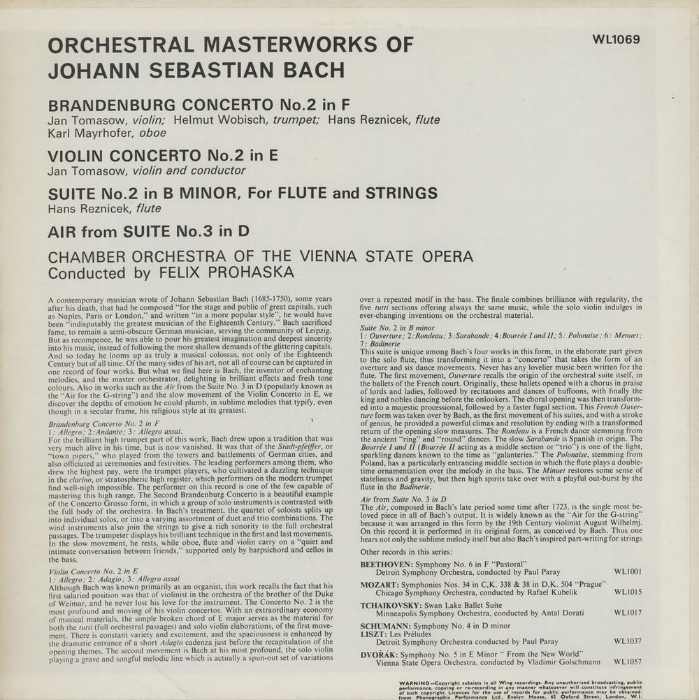 Johann Sebastian Bach Orchestral Masterworks Of J.S. Bach UK vinyl LP album (LP record)