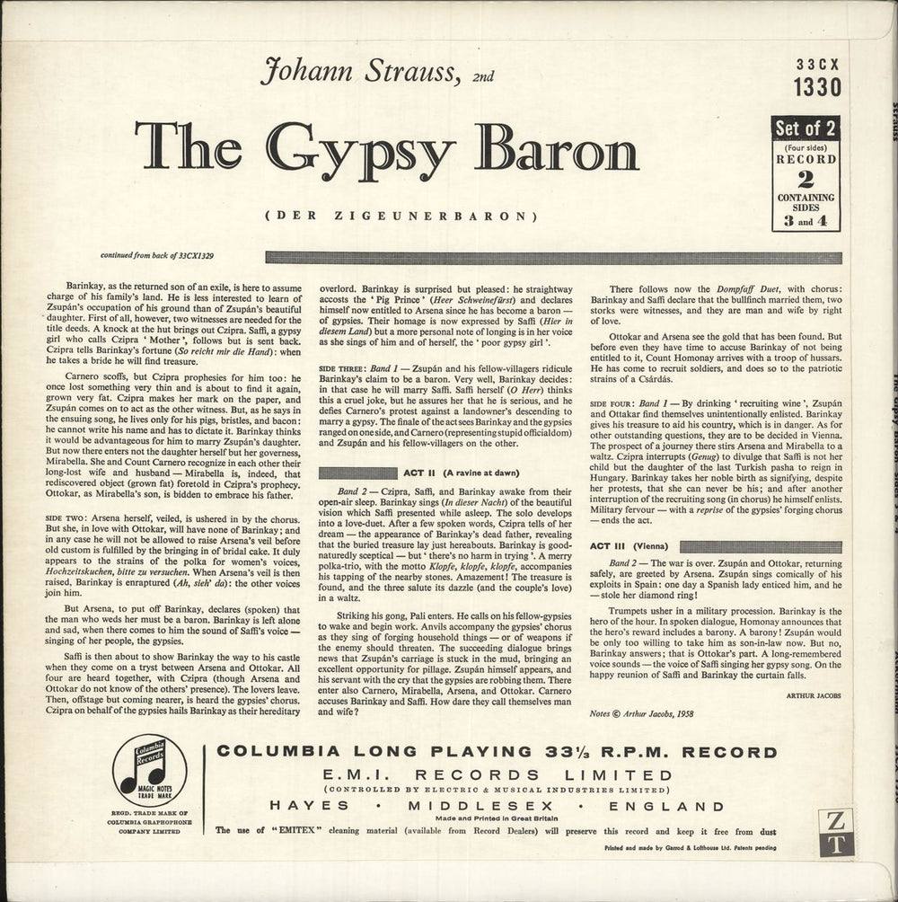 Johann Strauss II (1825-1899) The Gypsy Baron UK 2-LP vinyl record set (Double LP Album)