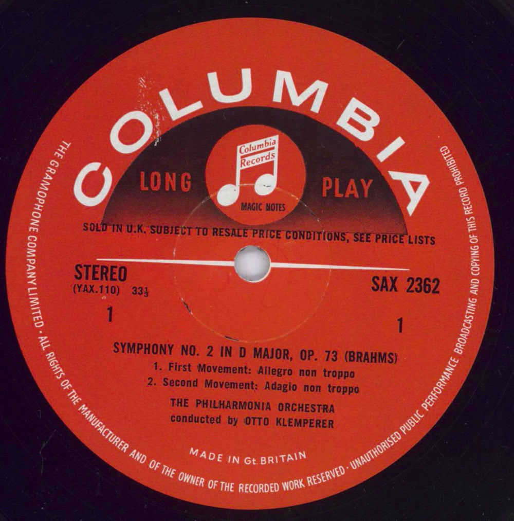 Johannes Brahms Symphony No 2 In D Major / Tragic Overture - 2nd UK vinyl LP album (LP record) B10LPSY831504