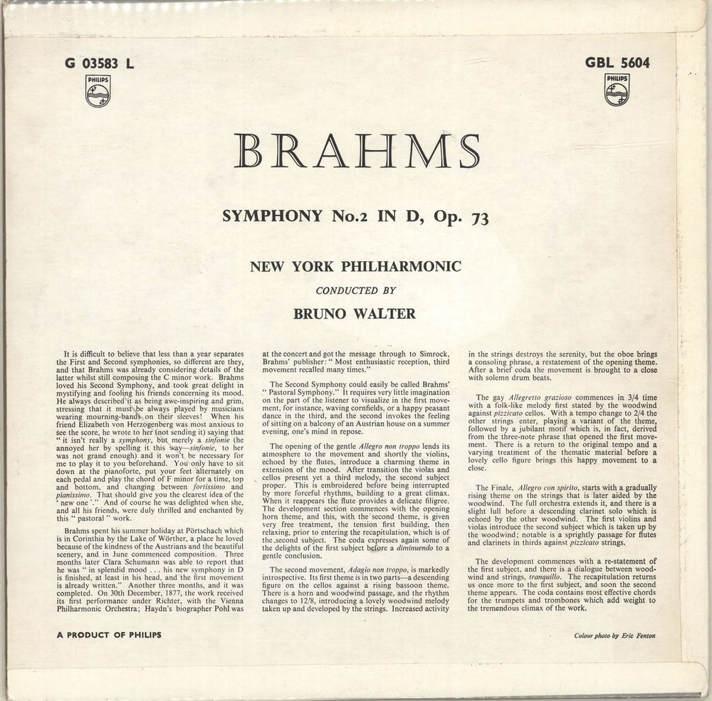 Johannes Brahms Symphony No. 2 in D, Op.73 UK vinyl LP album (LP record)