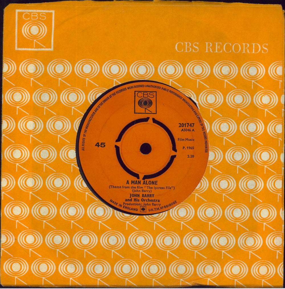 John Barry (Composer) A Man Alone UK 7" vinyl single (7 inch record / 45) 201747