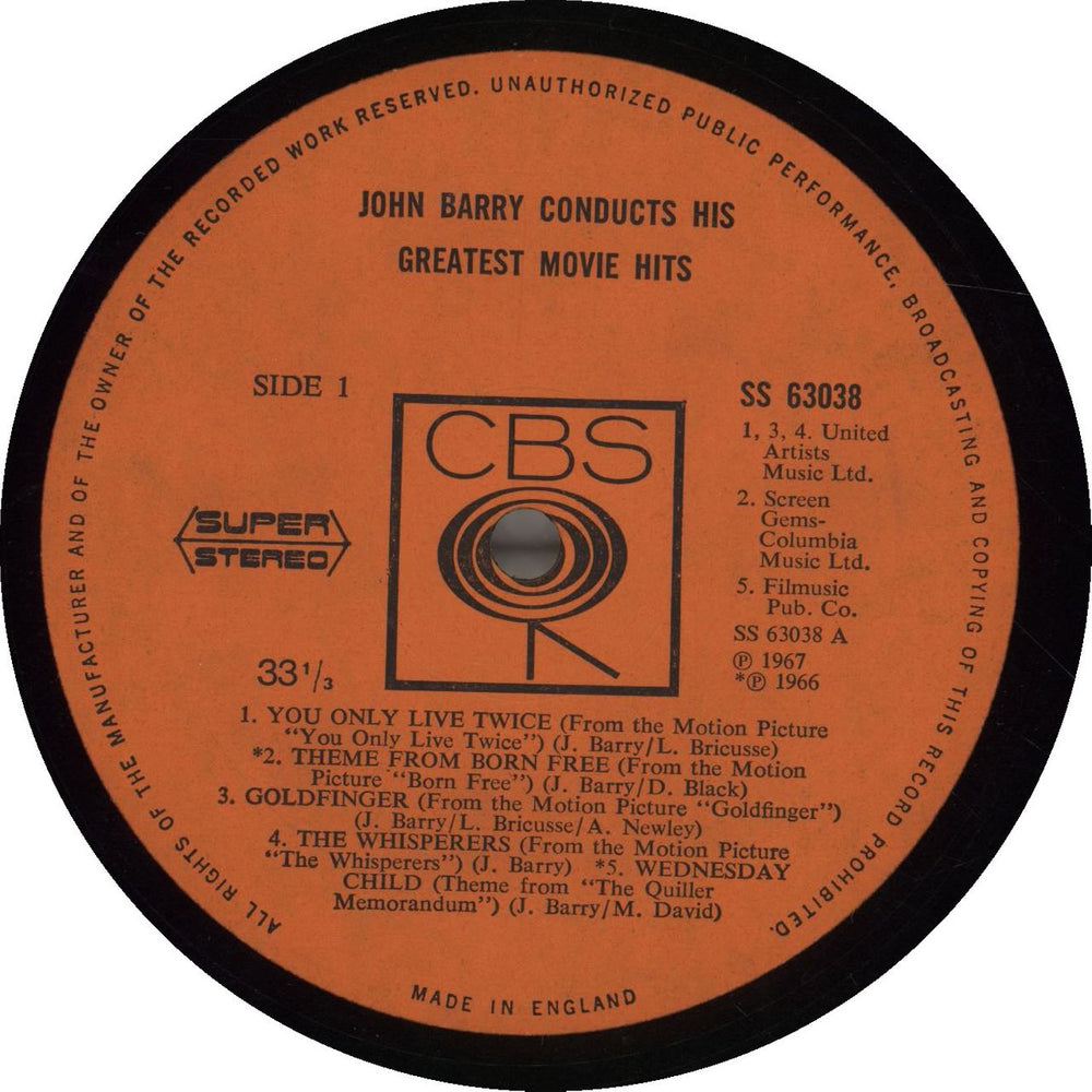 John Barry (Composer) John Barry Conducts His Greatest Movie Hits UK vinyl LP album (LP record)