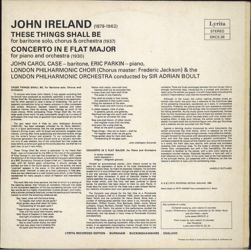 John Ireland These Things Shall Be / Piano Concerto UK vinyl LP album (LP record)