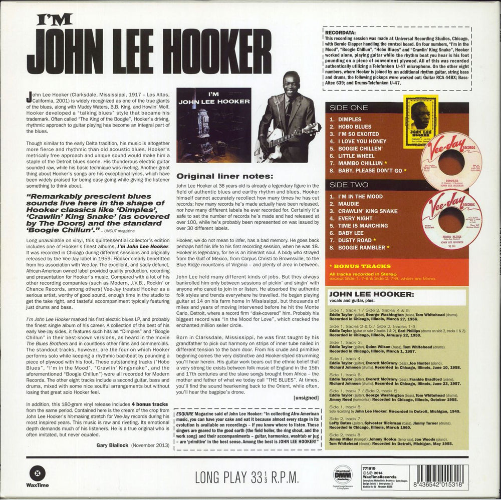 John Lee Hooker I'm John Lee Hooker - 180g Vinyl UK vinyl LP album (LP record) 8436542015318