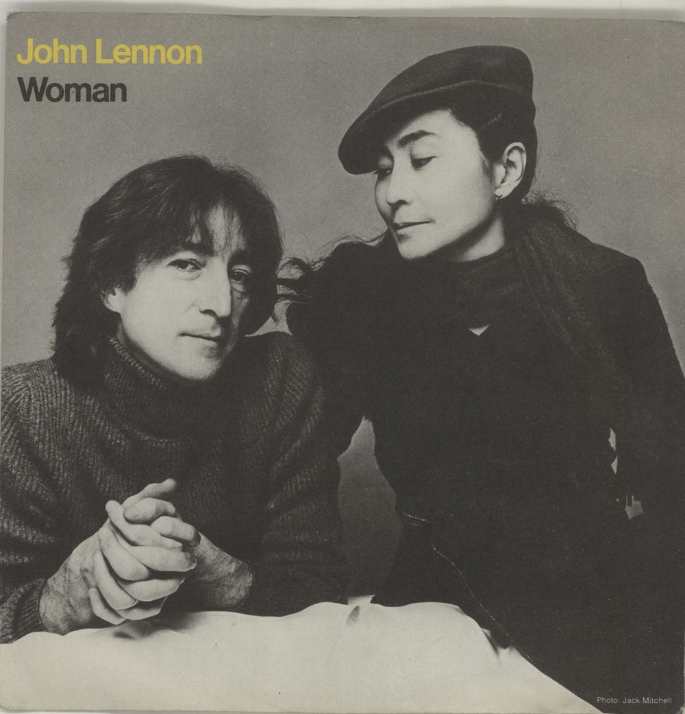 John Lennon Woman + Yellow Text Sleeve UK 7" vinyl single (7 inch record / 45) K79195