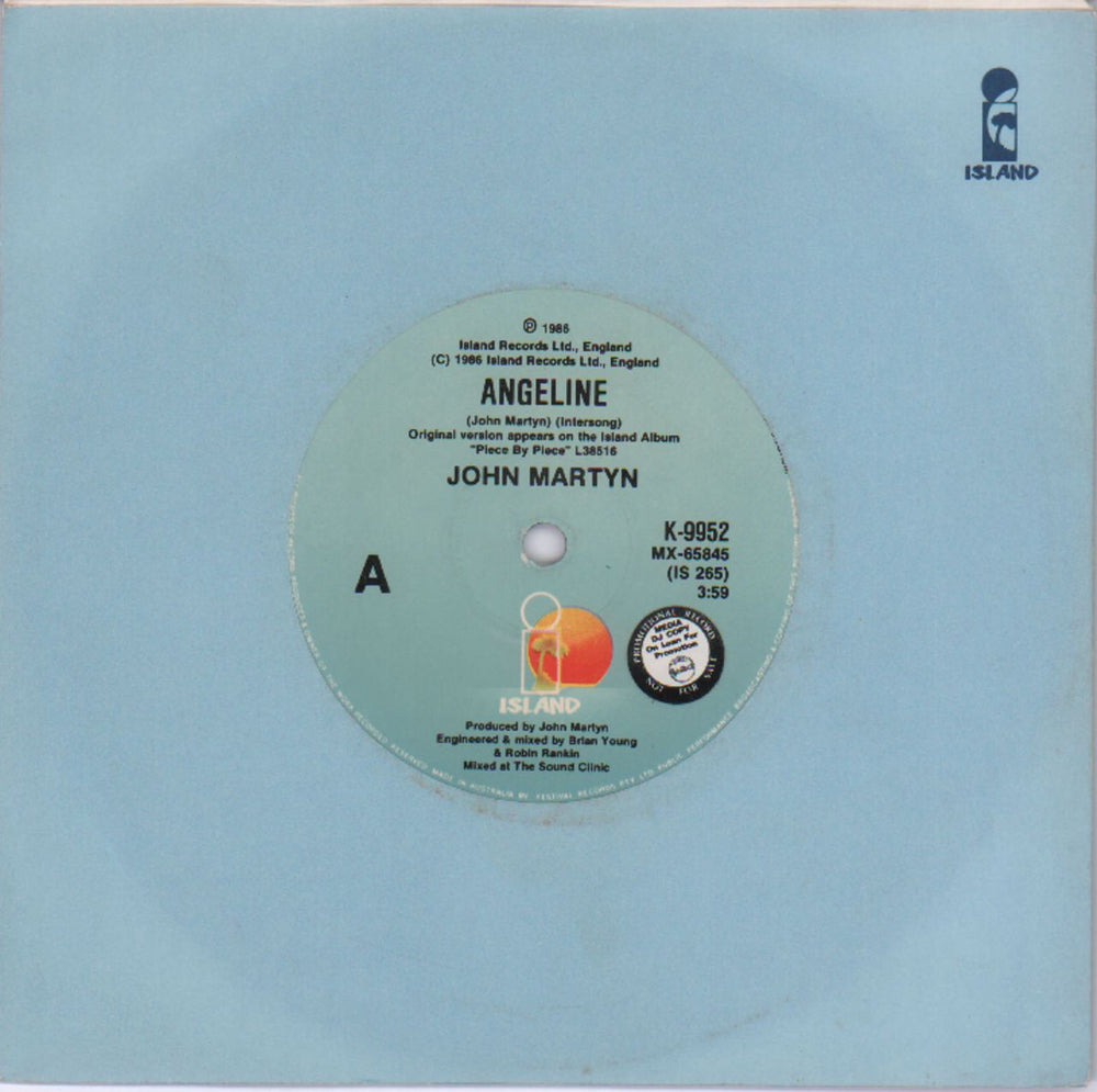 John Martyn Angeline Australian Promo 7" vinyl single (7 inch record / 45) K-9952