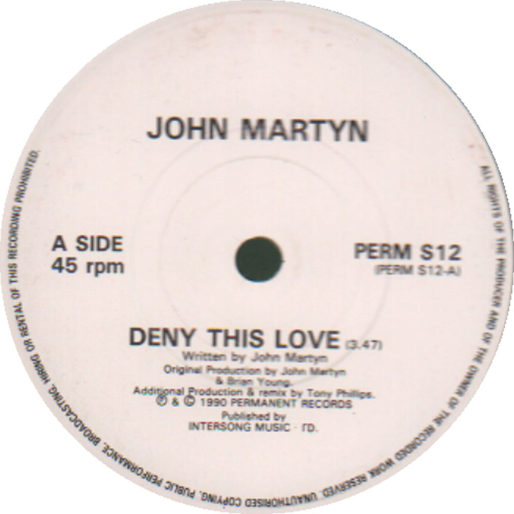 John Martyn Deny This Love UK 7" vinyl single (7 inch record / 45) PERMS12