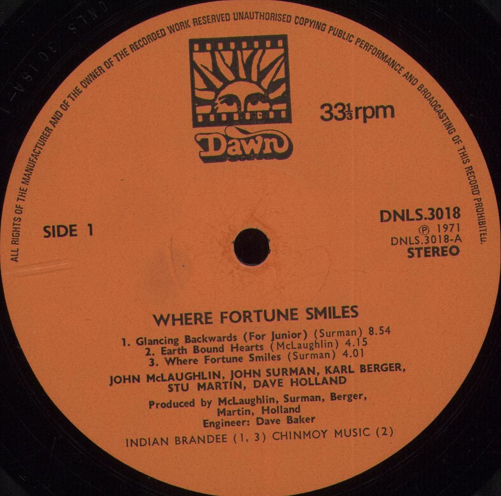 John McLaughlin Where Fortune Smiles - Orange Label UK vinyl LP album (LP record) JMLLPWH702877