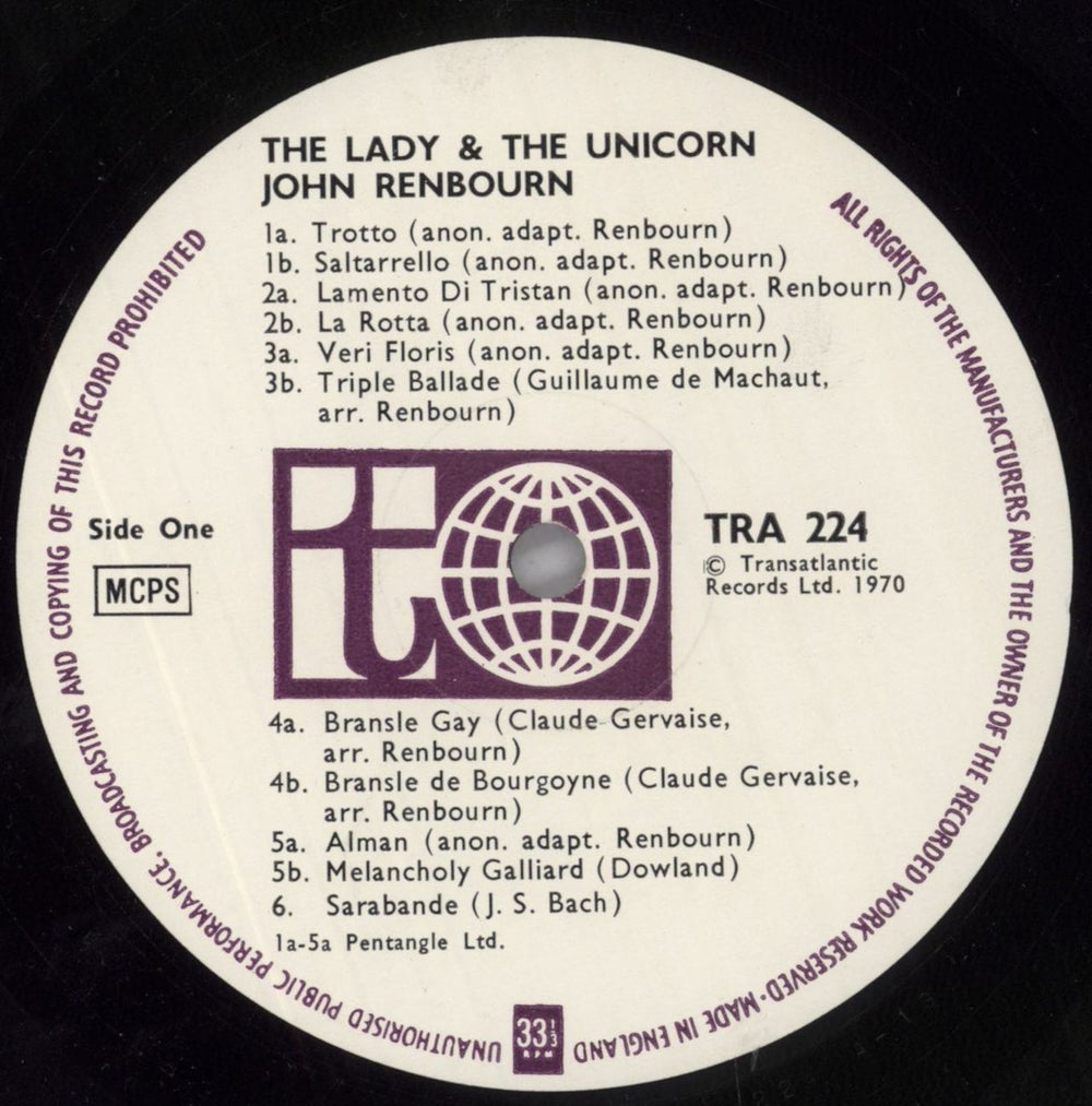 John Renbourn The Lady And The Unicorn - 1st - EX UK vinyl LP album (LP record) JRBLPTH822684
