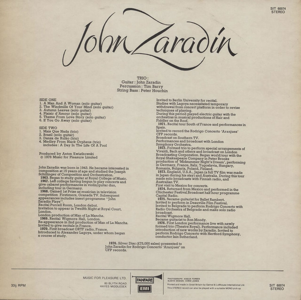 John Zaradin Zaradin's Guitar UK vinyl LP album (LP record)