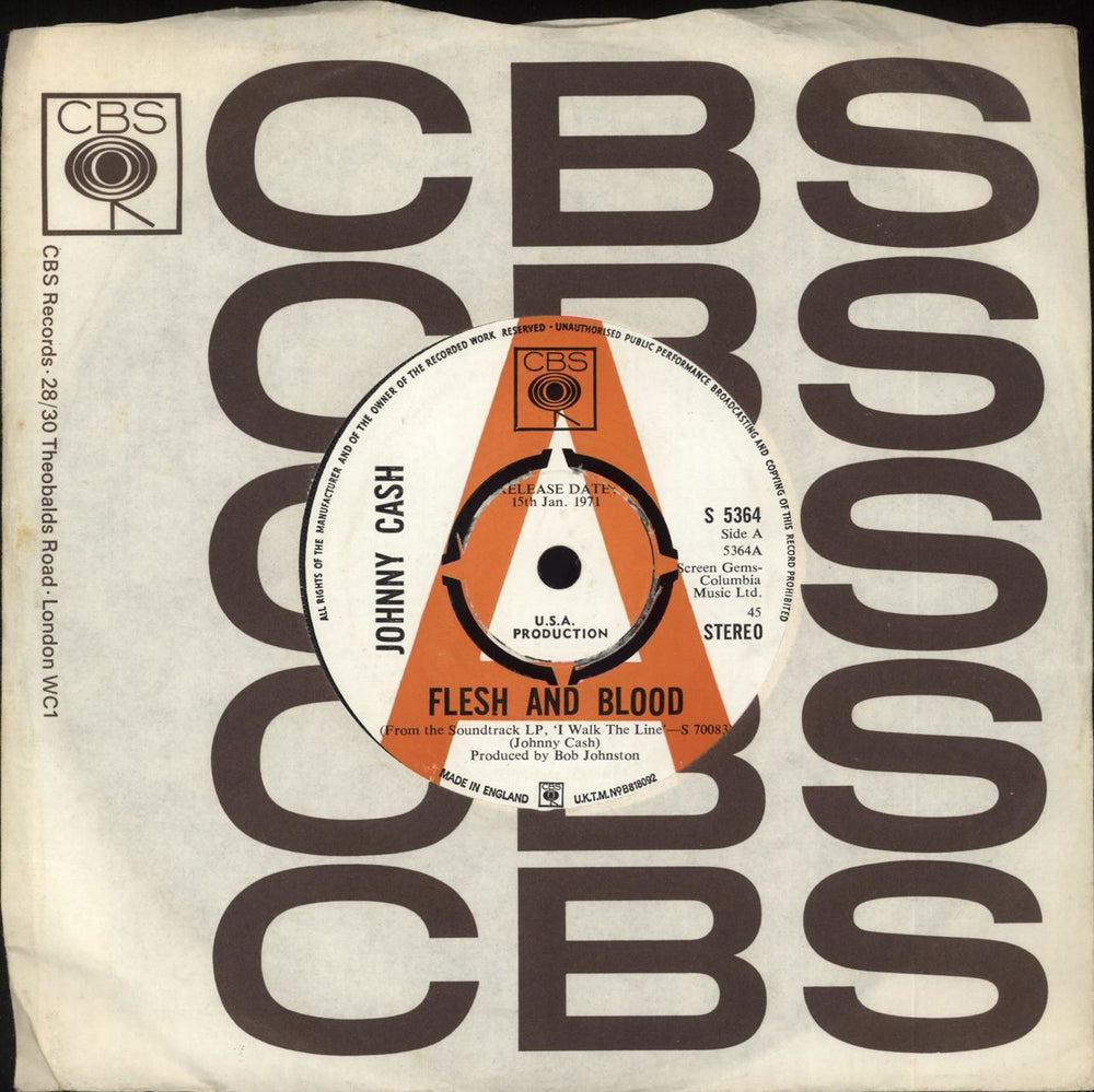 Johnny Cash Flesh And Blood - A Label UK Promo 7" vinyl single (7 inch record / 45) S5364