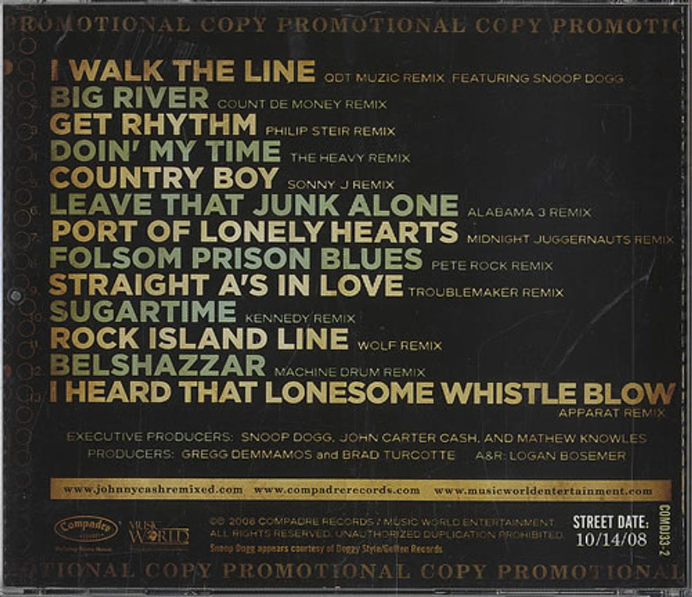 Johnny Cash Remixed US Promo CD album (CDLP) JCSCDRE451567