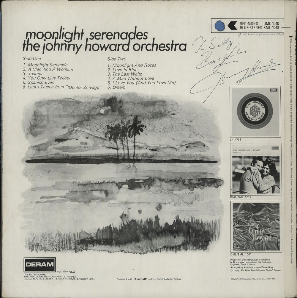 Johnny Howard Moonlight Serenades - Autographed UK vinyl LP album (LP record) JHQLPMO673878