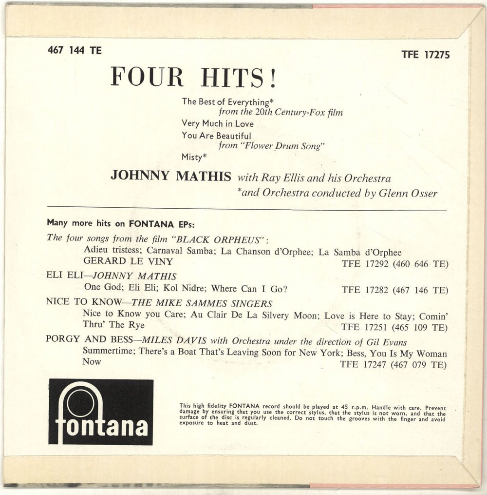 Johnny Mathis Four Hits! EP UK 7" vinyl single (7 inch record / 45) J-M07FO696682