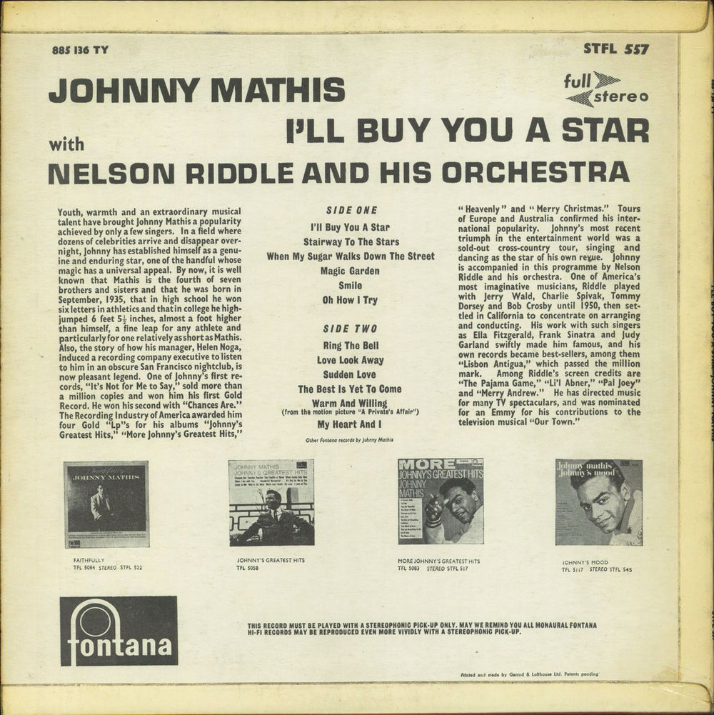 Johnny Mathis I'll Buy You A Star UK vinyl LP album (LP record)