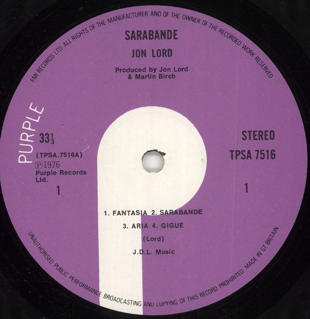 Jon Lord Sarabande - Ex UK vinyl LP album (LP record) JLDLPSA722053