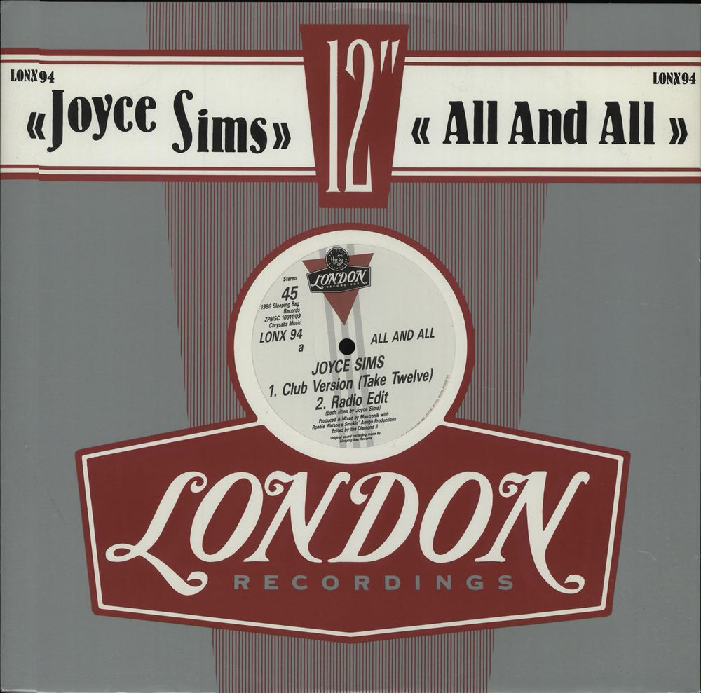 Joyce Sims All And All UK 12" vinyl single (12 inch record / Maxi-single) LONX94