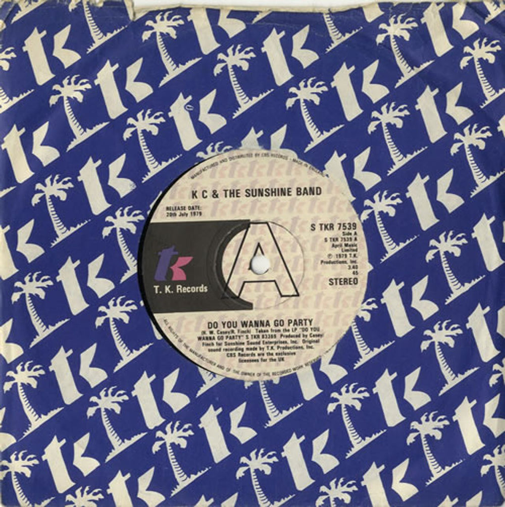 K.C. & The Sunshine Band Do You Wanna Go Party UK Promo 7" vinyl single (7 inch record / 45) TKR7539