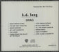 K.D. Lang Drag US Promo CD album (CDLP) 2-46623-A