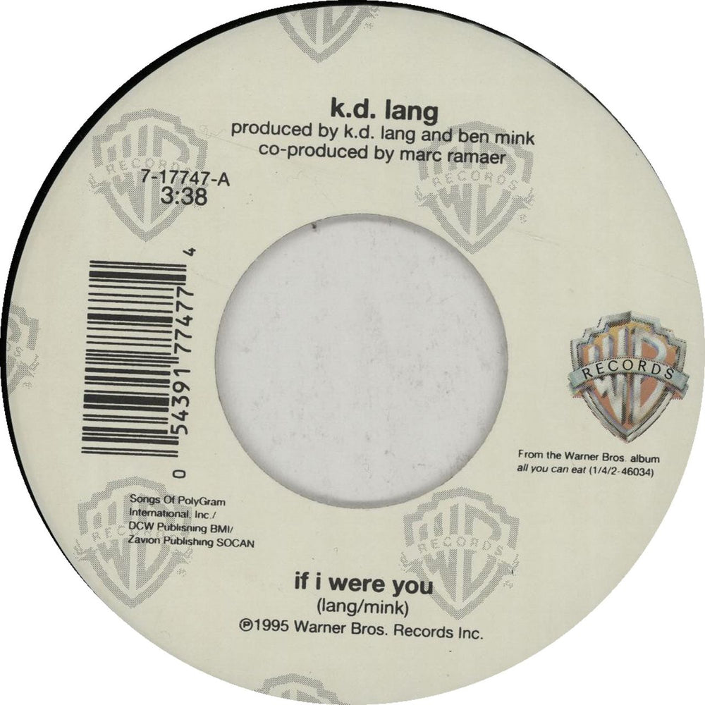 K.D. Lang If I Were You US 7" vinyl single (7 inch record / 45) 7-17747